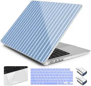 Yebiseven for MacBook Pro 14 Inch Case M5 M4 M3 M2 M1 2025 2024-2021 Model A3434/A3112/A3401/A3185/A2918/A2992/A2779/A2442,Hard Shell with Keyboard Cover+Trackpad Film+OTG Adapter, Blue Stripes