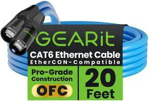 GEARit Shielded CAT6 Ethercon Cable (20 Feet) Professional Audio & Lighting RJ45 EtherCON-Compatible Cable for Studio, Stage, Concerts - 20ft Blue