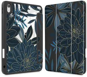 Mektron Case for 2025 iPad 11 inch (A16 Chip) 11th Gen Fit iPad 10th Gen10.9 inch 2022, Buit in Pencil Holder with Shockproof Cover Clear Shell + Trifold Stand + Auto Wake/Sleep, Dahlia Flower C035