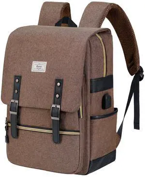 Ronyes Vintage Laptop Backpack for Women Men,15.6 inch Bookbag Casual Daypack with USB Charging Port for College Work, Brown Backpacks