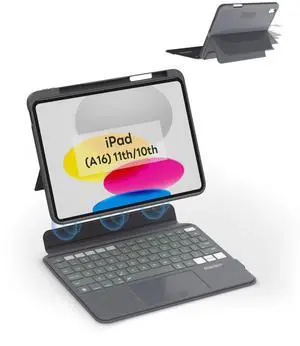 EIP Magnetix Keyboard Case for iPad (A16) 11th/10th Generation (2025/2022), with Patented Stylus Shortcuts, Protective, Adjustable Hinge Stand, Detachable Case, 7 Color Backlight