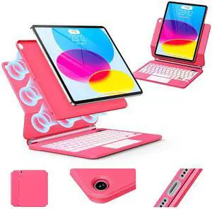 for iPad (A16) 11th/10th Generation Case with Keyboard  Magic-Style Magnetic  Floating Cantilever Stand - Multi-Touch Trackpad Keyboard Case for iPad 11 inch 2025&10th Gen 10.9 inch (Rose Red)