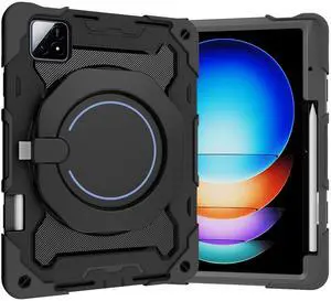 nincyee Tablet Silicone Case for Xiaomi Pad 6S Pro 12.4",Shockproof Case with Pencil Holder,Shoulder Strap,Rotating Large Ring Hanging Kickstand for Kids