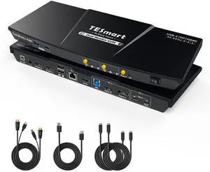 TESmart USB-C MST&EDID KVM Switch 2 Monitors 2 Computers HDMI+DisplayPort, USB 3.0 KVM Docking Station for Laptop&Desktop, Charging for Laptop, 4K@60Hz, Gigabit Network, Hotkey Switch, Input Cables