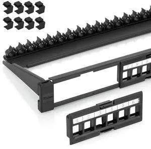 Everest 24 Port Keystone Patch Panel (10-Pack) - Removable 6-Port Panels - Use with Slim Profile Keystones ONLY (Wider Jacks May not fit Side by Side) - 8 Blank Keystone Jack Inserts Included