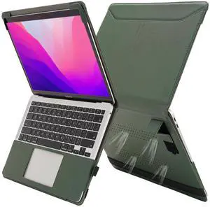 TYTX Compatible with MacBook Air 13 Inch Case, PU Leather MacBook Air Cover for Model A2337 M1 A2179 A1932 2018-2021 Retina Display Touch ID, with Vents and Stand Function, Green