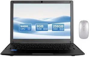 Fwmntu Mini Laptop Computer with Celeron Processor (up to 2.6Ghz),8GB RAM, 256GB SSD, HD IPS Screen, Portable Educational Notebook for Learning, Office Work (Black)