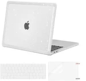 MOSISO Compatible with MacBook Pro 13 inch Case M2 2025-2016 A2338 M1 A2251 A2289 A2159 A1989 A1708 A1706, Anti-Cracking Heavy Duty Glitter TPU Bumper Hard Case&Keyboard Cover&&Screen Film,Transparent
