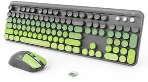 FOPETT Wireless Keyboard and Mouse Combo, 104 Keys Full-Sized 2.4 GHz Round Keycap Colorful Keyboards, USB Receiver Plug and Play, for Windows, Mac, PC, Laptop, Desktop (GreyGreen)
