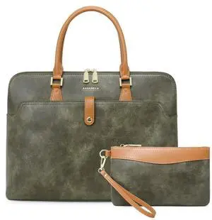 Tie Dye Green Handmade 16inch Laptop Vegan Leather Briefcase Tote Bags for Women Men Work 2025, Large 19L Stylish Business Computer Office Shoulder Handbags with Wristlet Wallet, Waterproof Luxury Bag