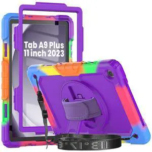 Herize Case for Tab A9 Plus 11 Inch with Screen Protector | SM-X210/X215/X216 Case for Kids Girls | Shockproof Rugged Protective Cover with Stand Hand Grip Shoulder Strap for Samsung Galaxy Tab A9+