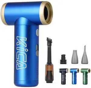 KiCA JetFan 2S Combo Compressed AirCan Substitute,117000RPM Air Duster Electric Blower for ComputerKeyboard Cleaning,Hair Drying,Camping,Outdoors,Car,Barbershop,Handmade,Rechargable,Metal Body,Blue