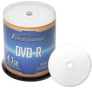 Optical Quantum DVD-R 4.7GB 16X White Inkjet Printable Hub Printable  100pk Cake Box (FFP), 100 Discs