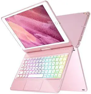 Touchpad Keyboard Case for iPad 2021 9th Gen 10.2 inch, 10 Color Backlit-7 Modes-360° Rotatable Slim Protective Cover for 9th Gen 2021/iPad 8th Gen 2020/ iPad 7th (Touchpad Champagne for 7th/8th/9th)
