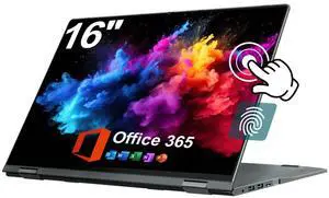 jumper 16 inch Laptop Computer, Convertible Laptop with Quad Core, 16GB DDR RAM 640GB Storage, 360 Degree Touchscreen, Backlit Keyboard, Fingerprint Reader, 1 Year Office 365, WiFi 6
