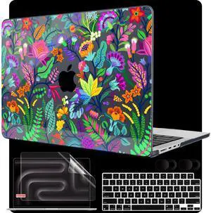 MEEgoodo Case for M4 MacBook Pro 16 inch Case 2024 2023 2021, Fit Model A3403/A3186/A2991/A2780/A2485 M3 M2 M1 Pro/Max Chip, Laptop Shell with Keyboard & Camera Cover, Bright Flowers & Tropic Leaves