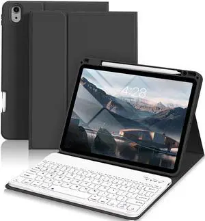 ZKTUYU Keyboard Case for iPad Air 11 inch (M3/M2) 2025/2024, iPad Air 5th/4th Generation 10.9 inch, Stand Folio Slim Cover with Right Pencil Holder, Detachable Wireless Bluetooth Keyboard (Black)