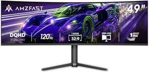 Amzfast 49 Inch Curved Monitor 120Hz DQHD 5120x1440p Ultrawide Gaming Monitor, 120% sRGB, 1500R, 1ms MPRT, HDR10, Adaptive Sync, PIP/PBP, Height Adjustable, HDMI 2.0/DP 1.4, VESA 75x75, AMZG49C7U Amzfast 49 Inch Curved Monitor 120Hz DQHD 5120x1440p Ultrawide Gaming Monitor, 120% sRGB, 1500R, 1ms MPRT, HDR10, Adaptive Sync, PIP/PBP, Height Adjustable, HDMI 2.0/DP 1.4, VESA 75x75, AMZG49C7U