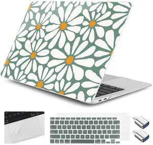 Yebiseven for M1 MacBook Air 13 inch Case 2021 2020 2019 2018 Model A2337/A2179/A1932, Laptop Hard Shell Case with Keyboard Cover & Trackpad Protector & 2 OTG Adapters, Daisy Flowers