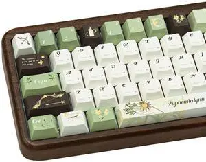 GEKUCAP 150 Keys Green PBT Keycaps, Laurel Theme Custom Keycap Cherry Profile, Dye-Sublimation Keycaps Set for 61/64/68/84/87/100/104/108 Cherry MX Mechanical Keyboards