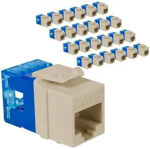 ICC CAT5e Keystone Jack with Slim Profile 180 Degree Punch Down, RJ45 UL Listed PoE++ TAA VoIP Compliant for Wall Plate or Patch Panel, Works with JackEasy Termination Tool, Ivory 25 Pack
