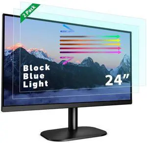 PYS 2-Pack 24 Inch Blue Light Screen Protector for Monitor  16:9 Removable Anti-Blue Light Filter, Eye Strain Relief, UV Protection Film for Computer Monitors