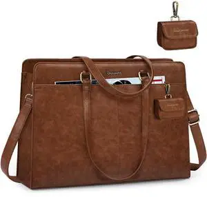 RAINSMORE Laptop Bag for Women 15.6 Inch Work Tote Bags Waterproof Leather Laptop Tote Professional Business Office Briefcase Large Computer Laptop Bag Handbag Shoulder Work Bags
