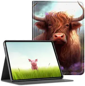 BEOTIWAD for 10.1" Amazon Fire HD 10 Tablet (13th/11th Generation, 2023/2021 Release),PU Leather Multi-Angle Anti Slide Stand Cases with Auto Wake/Sleep,Cow with Purple Flowers