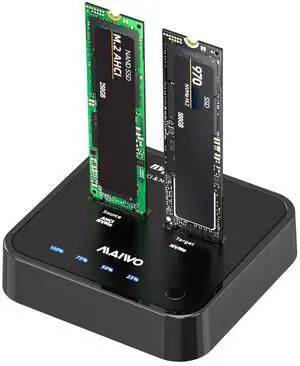 MAIWO Dual Bay M.2 NVMe Duplicator Cloner Dock, Support Max 2 x 4TB 20Gbps AHCI to NVMe Clone, PCIe SSD Read&Write&Clone for 2230/2242/2260/2280/22110 SSDs
