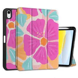 MEEgoodo Case for iPad A16 11th Generation 11 inch 2025/iPad 10th Generation 10.9 inch 2022, Tablet Cover with Trifold Stand + Pencil Holder + Auto Wake/Sleep + Soft TPU Back Cover, Hand-Drawn Blossom