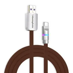 chubbycable Neon Chubby - Fast Charge Cable with Smart Light RGB Color Gradual Light Up 100W Charging Cord LED USB C Cable Compatible with iPhone 17-15 Series, Chocolate, USB-A to Type-C, 13.1 FT