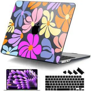 DONGKE Compatible with M4 MacBook Air 15 inch Case 2025-2023 A3241 A3114 A2941 M3 M2 Retina Display Touch ID, Plastic Hard Case & Keyboard Skin for MacBook Air 15" - Black Retro Florals