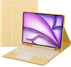 AnMengXinLing Keyboard Case for iPad (A16) 11th/iPad 10th Generation with Pencil Holder, Magnetic Detachable Slim Lightweight Keyboard with Multi-Touch Trackpad,Yellow