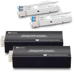 Atroodac A Pair of Mini Gigabit Fiber Media Converter with 2Pcs 1.25G LC Dual Transceiver Module up to 20KM Plug and Play 10/100/1000Base-Tx RJ45 to 100/1000BASE-SX SFP Slot Ethernet Converter