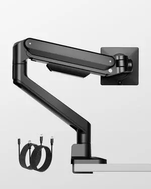 monTEK Deluxe Aluminum Monitor Arm with USB A/C for 17 to 40 Inch Curved Screens Fully Adjustable Single Monitor Arm with Clamp/Grommet, Quick Release Plate, Cable Management, VESA 75/100, MA1008UCBK