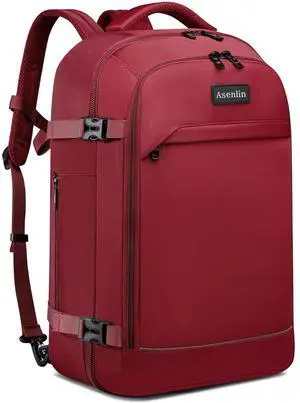 Asenlin 40L Travel Backpack for Women Men,Fit 17.3 Inch Laptop Backpack Flight Approved Luggage Carry On Water Resistant for Weekender Overnight Large Daypack Red