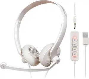 FEABASK USB Headset with Microphone for PC - Wired Computer Headphones with Noise Cancelling Microphone for Home Office Online Class Skype Zoom Meetings