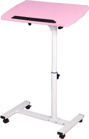 YXQ Pink Standing Desk Rolling Adjustable Angle & Height Laptop Desk with Wheels Small Computer Cart Over Bed Table Mobile Laptop Table for Home Office