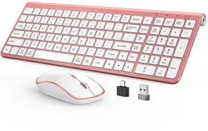 JOYACCESS Pink Wireless Keyboard and Mouse, Typewriter Keyboard Wireless, Ergonomic and Quiet Computer Mouse for for Desktop/PC/Laptop/Surface/Smart TV and Windows 10/8/ 7