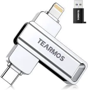 TEARMOS 512GB Flash Drive Intended for iPhone iPad, Memory Stick Storage for Photos and Videos Backup, Compatible with iPhone iPad Android PC, Plug and Play, No Application Required (Metal Silver)