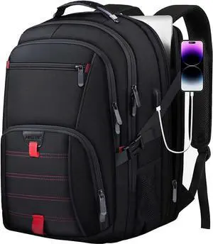 Extra Large Backpack, 18.4 Inch Travel Laptop Backpacks for Men Women with USB Port, 55L Anti Theft Water Resistant College Bussiness TSA Airline Approved Work Computer Backpack, Black