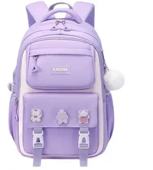 MININAI Cute Backpack for Kids Teen Girls Large Kawaii Aesthetic Elementary Middle School Student Bookbag Preppy Laptop Backpack for Ages 6-8 8-10 10-12 with Pin Accessories Plush Pendant, Purple