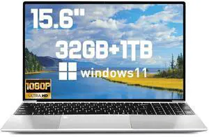 2025 Latest 15.6'' Laptop Compatible with Windows 11, 1TB SSD 32GB Dual-Channel RAM, Quad-Core Processor 2.9GHz, 1080P FHD Display, Backlit Keyboard, Fingerprint, Webcam, Mini-HDMI, WiFi, TF Card Slot