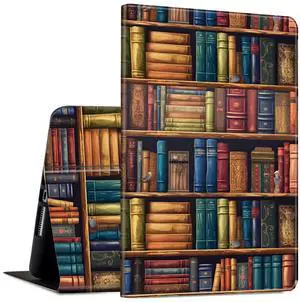 Slim Case for Amazon Kindle Fire HD 8 & 8 Plus Tablet (12th/10th Generation, 2024/2022/2020 Release) 8" Lightweight PU Leather Adjustable Stand Smart Cover with Auto Sleep/Wake, Library Bookshelf