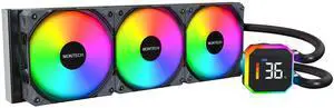 MONTECH HyperFlow Digital 360 CPU Liquid Cooler, 360mm AIO with 3100RPM Pump, 3×120mm E28 ARGB Fans, Real-Time Digital Display, Intel & AMD Support (Black)