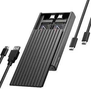 Dual M.2 NVMe SSD Enclosure, ICY BOX 20Gbps NVMe Enclosure, USB C to M2 Adapter for M Key PCIe 2230/2242/2260/2280 M.2 SSDs, Dual Bay Tool-Free Installation Aluminum SSDs Reader
