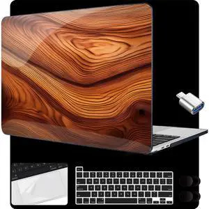 MEEgoodo for MacBook Pro 13 inch Case 2022 2021 2020 A2338 M2/M1 A2251 A2289 with Touch ID,Clear Laptop Hard Shell Cases with Keyboard Webcam Cover & Trackpad Film & Type C Adapter, Tree Rings