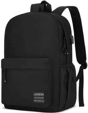 Liokesa Large Casual Laptop Backpack,School Backpack Large Bookbag with USB for High School College Students Office Business Fits 17.3 Inch Notebook, Black