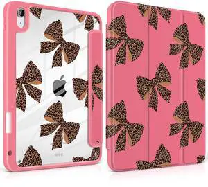 MEEgoodo Case for iPad Air 11 inch M3 2025 / M2 2024,for iPad Air 5th / 4th Generation Case 10.9 inch 2022/2020, Tablet Cover with Acrylic Transparent Back Shell, Leopard Print Bows