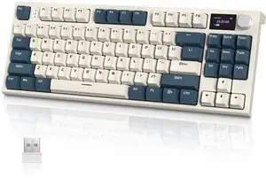 ATTACK SHARK K86 Wireless Mechanical Keyboard with 1.2" TFT Color Display & CNC Knob,Hot Swappable RGB Backlit,2.4GHz/BT/Wired Modes,Customizable Blue Whale Switch,PBT Keycaps for WIN/MAC (Blue White)